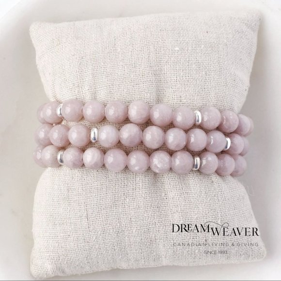 Blush Jade Large Gemstone/Sterling Silver Bracelet | Single Strand - Picture 3 of 4